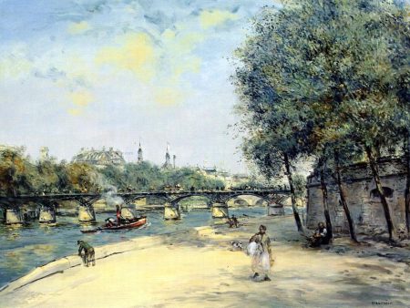 The Institute de France and the Pont des Arts, Paris by Jean-Francois Raffaelli - Hand-Painted Oil Painting on Canvas For Sale