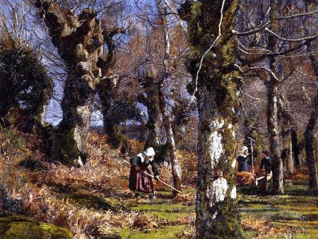 Gathering Leaves by Hugh Bolton Jones - Hand-Painted Oil Painting on Canvas Hot on Sale