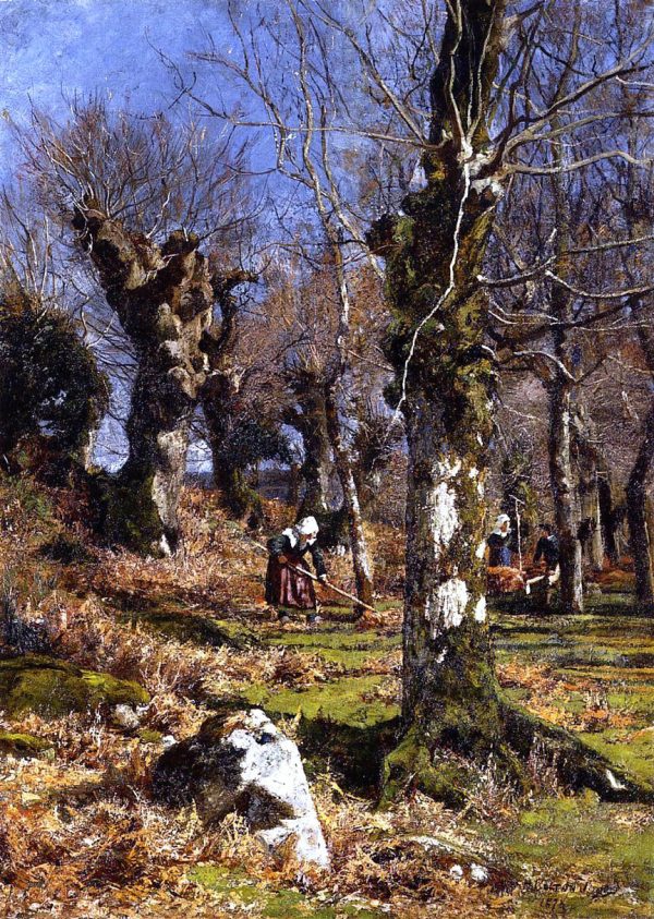 Gathering Leaves by Hugh Bolton Jones - Hand-Painted Oil Painting on Canvas Hot on Sale