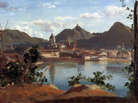 The Town and Lake Como by Jean-Baptiste-Camille Corot - Hand-Painted Oil Painting on Canvas Online now