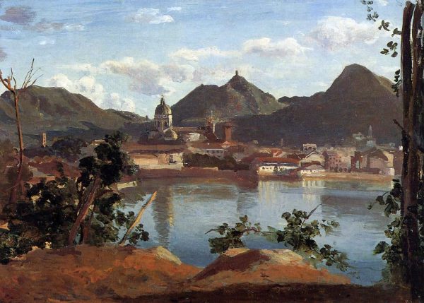 The Town and Lake Como by Jean-Baptiste-Camille Corot - Hand-Painted Oil Painting on Canvas Online now