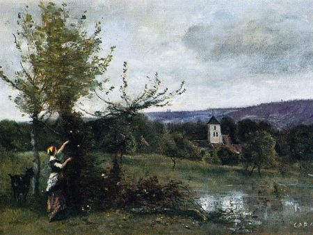 The Verdant Bank by Jean-Baptiste-Camille Corot - Hand-Painted Oil Painting on Canvas Discount