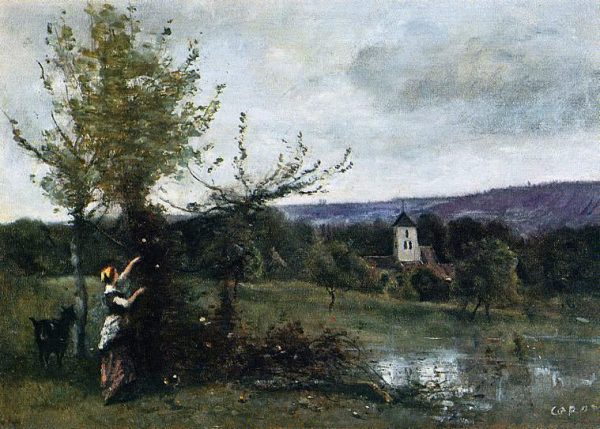 The Verdant Bank by Jean-Baptiste-Camille Corot - Hand-Painted Oil Painting on Canvas Discount