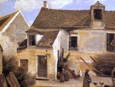 Courtyard of a Bakery near Paris by Jean-Baptiste-Camille Corot - Hand-Painted Oil Painting on Canvas For Discount