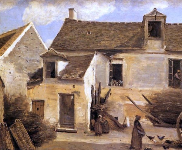 Courtyard of a Bakery near Paris by Jean-Baptiste-Camille Corot - Hand-Painted Oil Painting on Canvas For Discount