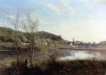 Ville d Avray, the Large Pond and Villas by Jean-Baptiste-Camille Corot - Hand-Painted Oil Painting on Canvas For Sale