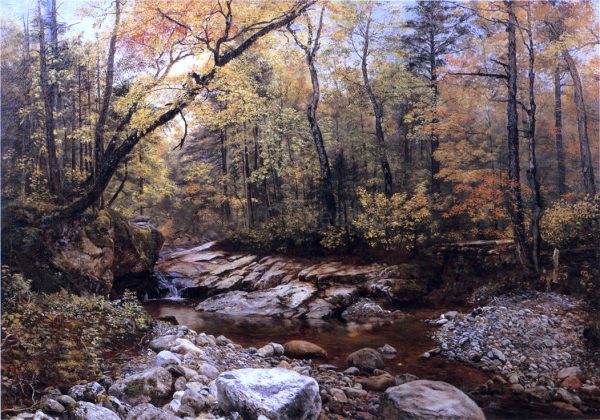 Brook in Autumn, Keene Valley, Adirondacks by John Lee Fitch - Hand-Painted Oil Painting on Canvas For Cheap