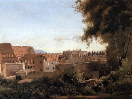 Rome - View from the Farnese Gardens, Noon (also known as Study of the Coliseum) by Jean-Baptiste-Camille Corot - Hand-Painted Oil Painting on Canvas For Sale