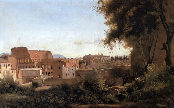 Rome - View from the Farnese Gardens, Noon (also known as Study of the Coliseum) by Jean-Baptiste-Camille Corot - Hand-Painted Oil Painting on Canvas For Sale