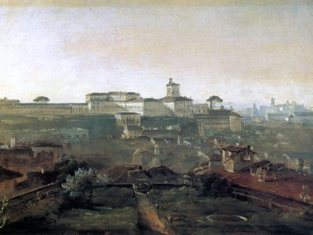 Three Views of Rome from the Villa Malta: View of the Quirinale Hill by Johann Georg Von Dillis - Hand-Painted Oil Painting on Canvas For Sale