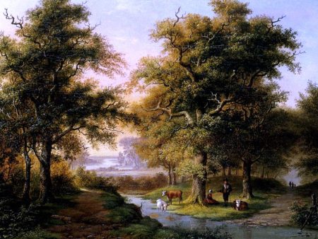 A Mountainous Woodland With The Kurhaus, Cleves, In The Distance by Hermanus Everhardus Rademaker - Hand-Painted Oil Painting on Canvas on Sale