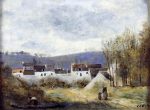 Village at the Foot of a Hill, Ile-de-France by Jean-Baptiste-Camille Corot - Hand-Painted Oil Painting on Canvas Hot on Sale