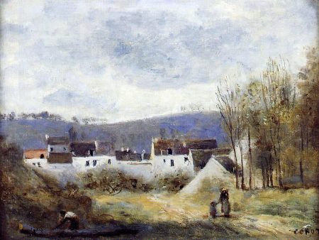 Village at the Foot of a Hill, Ile-de-France by Jean-Baptiste-Camille Corot - Hand-Painted Oil Painting on Canvas Hot on Sale