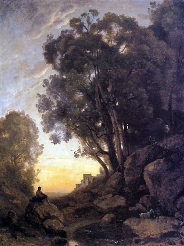 The Italian Goatherd, Evening by Jean-Baptiste-Camille Corot - Hand-Painted Oil Painting on Canvas Discount