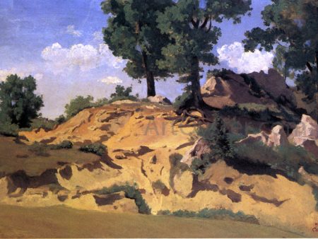 Trees and Rocks at La Serpentara by Jean-Baptiste-Camille Corot - Hand-Painted Oil Painting on Canvas For Discount