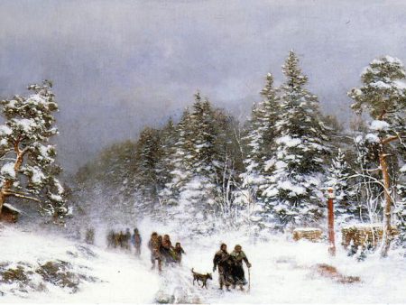 A Wintery Walk by Hjalmar Munsterhjelm - Hand-Painted Oil Painting on Canvas For Sale