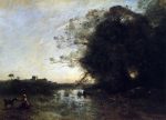 The Swamp by the Large Tree with a Goatherd by Jean-Baptiste-Camille Corot - Hand-Painted Oil Painting on Canvas Cheap