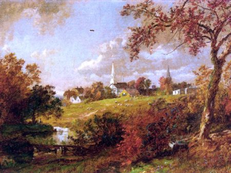 Back of the Village, Hastings-on-Hudson, New York by Jasper Francis Cropsey - Hand-Painted Oil Painting on Canvas For Cheap