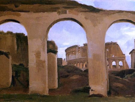 Rome - The Coliseum Seen through Arches of the Basilica of Constantine by Jean-Baptiste-Camille Corot - Hand-Painted Oil Painting on Canvas on Sale