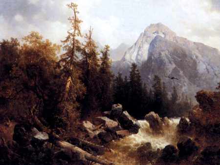 A Mountainous River Landscape by Josef Thoma - Hand-Painted Oil Painting on Canvas Supply