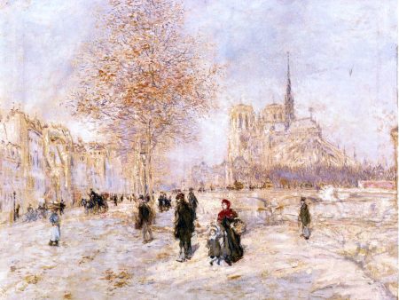 Notre Dame de Paris by Jean-Francois Raffaelli - Hand-Painted Oil Painting on Canvas For Cheap