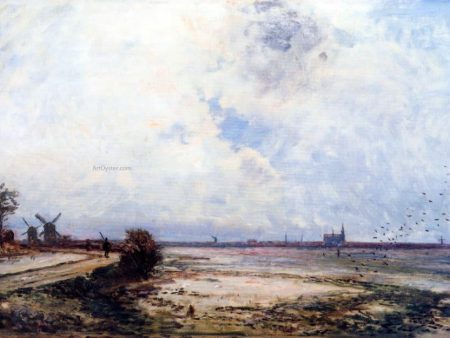 Dutch Landscape by Johan Barthold Jongkind - Hand-Painted Oil Painting on Canvas For Discount