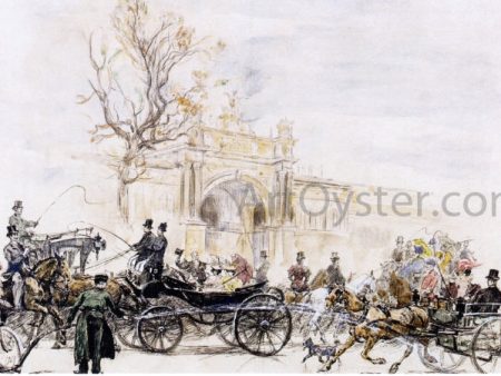 In front of the Palais de L Industrie, Paris by Jean-Georges Beraud - Hand-Painted Oil Painting on Canvas Discount