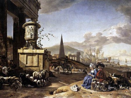 An Italian Seaport by Jan Weenix - Hand-Painted Oil Painting on Canvas Fashion