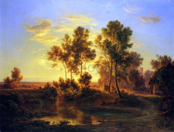 A Landscape at Dusk by Christian Morgenstern - Hand-Painted Oil Painting on Canvas on Sale