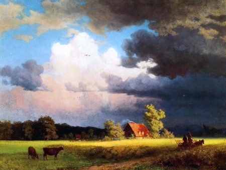 Bavarian Landscape (also known as Red Barn) by Albert Bierstadt - Hand-Painted Oil Painting on Canvas For Sale