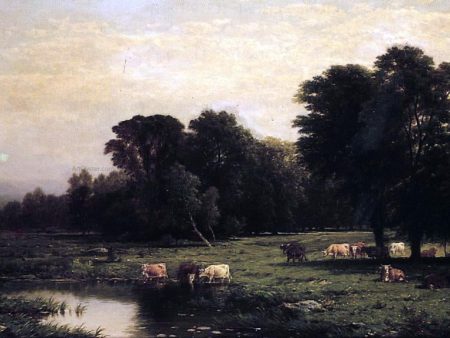 Bucolic Landscape with Cows by John W Casilear - Hand-Painted Oil Painting on Canvas Online