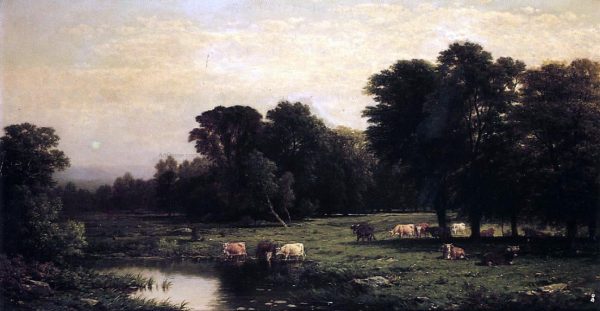 Bucolic Landscape with Cows by John W Casilear - Hand-Painted Oil Painting on Canvas Online