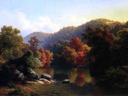 Autumn on the River by Paul Weber - Hand-Painted Oil Painting on Canvas For Cheap