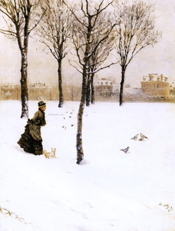 A Winter s Landscape by Giuseppe De Nittis - Hand-Painted Oil Painting on Canvas Fashion