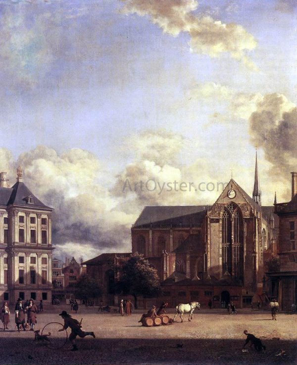 Dam Square, Amsterdam by Jan Van der Heyden - Hand-Painted Oil Painting on Canvas For Discount