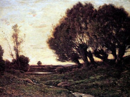 A Wooded Landscape With A Stream by Henri Harpignies - Hand-Painted Oil Painting on Canvas Supply