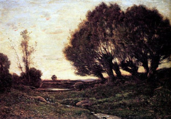 A Wooded Landscape With A Stream by Henri Harpignies - Hand-Painted Oil Painting on Canvas Supply