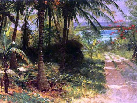 A Tropical Landscape by Albert Bierstadt - Hand-Painted Oil Painting on Canvas Hot on Sale