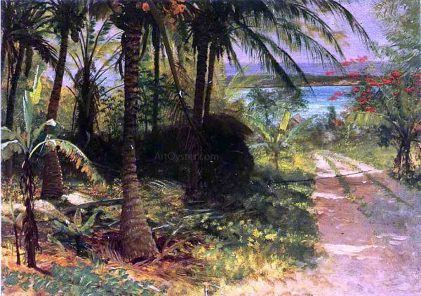 A Tropical Landscape by Albert Bierstadt - Hand-Painted Oil Painting on Canvas Hot on Sale