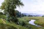 An Extensive River Landscape With A Young Girl Balancing On A Gate by Harry Sutton Palmer - Hand-Painted Oil Painting on Canvas Sale