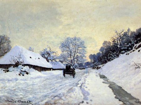 A Cart on the Snow Covered Road with Saint-Simeon Farm by Claude Oscar Monet - Hand-Painted Oil Painting on Canvas Discount