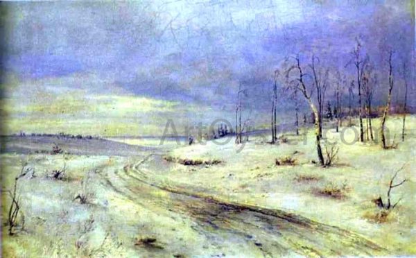 A Winter Road by Alexei Kondratevich Savrasov - Hand-Painted Oil Painting on Canvas Online Sale