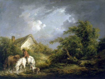 Before a Thunderstorm by George Morland - Hand-Painted Oil Painting on Canvas Cheap