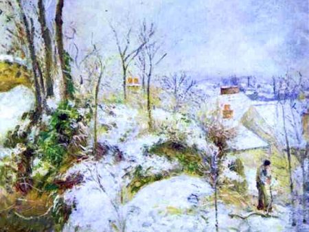 Cottage at Pontoise in the Snow by Camille Pissarro - Hand-Painted Oil Painting on Canvas Supply