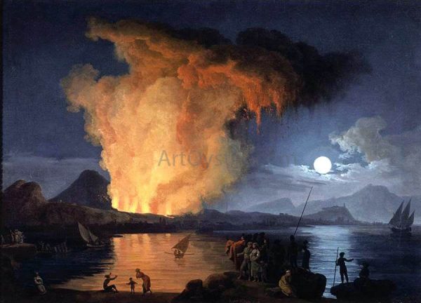 View of the Eruption of Mount Vesuvius by Pierre-Jacques Volaire - Hand-Painted Oil Painting on Canvas Fashion