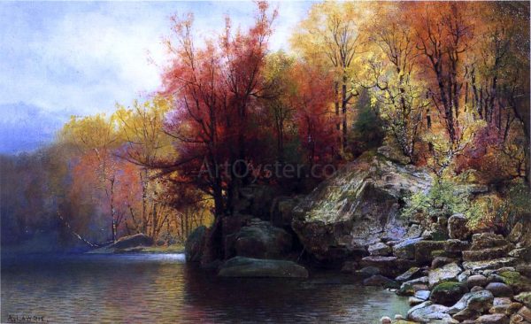 Autumn River Landscape by Alexander Lawrie - Hand-Painted Oil Painting on Canvas Online now