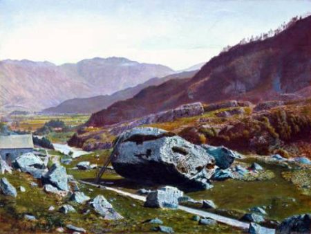 Bowder Stone, Borrowdale by John Atkinson Grimshaw - Hand-Painted Oil Painting on Canvas Online now