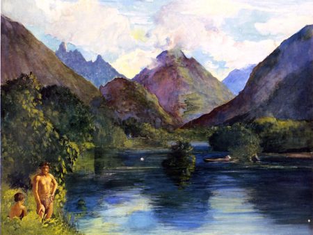 Entrance to Tautira River, Tahiti by John La Farge - Hand-Painted Oil Painting on Canvas For Sale