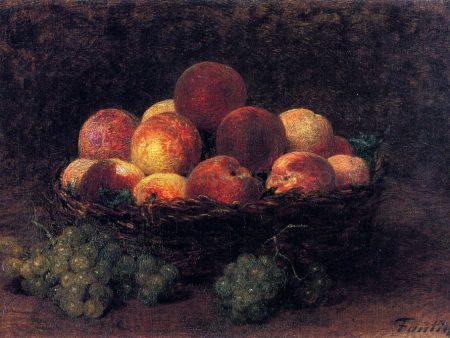 Basket of Peaches by Henri Fantin-Latour - Hand-Painted Oil Painting on Canvas For Sale