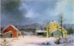 Yellow Farmhouse in Winter by George Henry Durrie - Hand-Painted Oil Painting on Canvas Hot on Sale